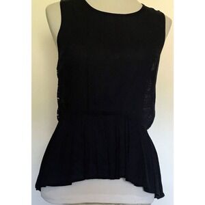 Women Navy INA Sleeveless Zip Top‎ Crochet Accent Back Small NWT